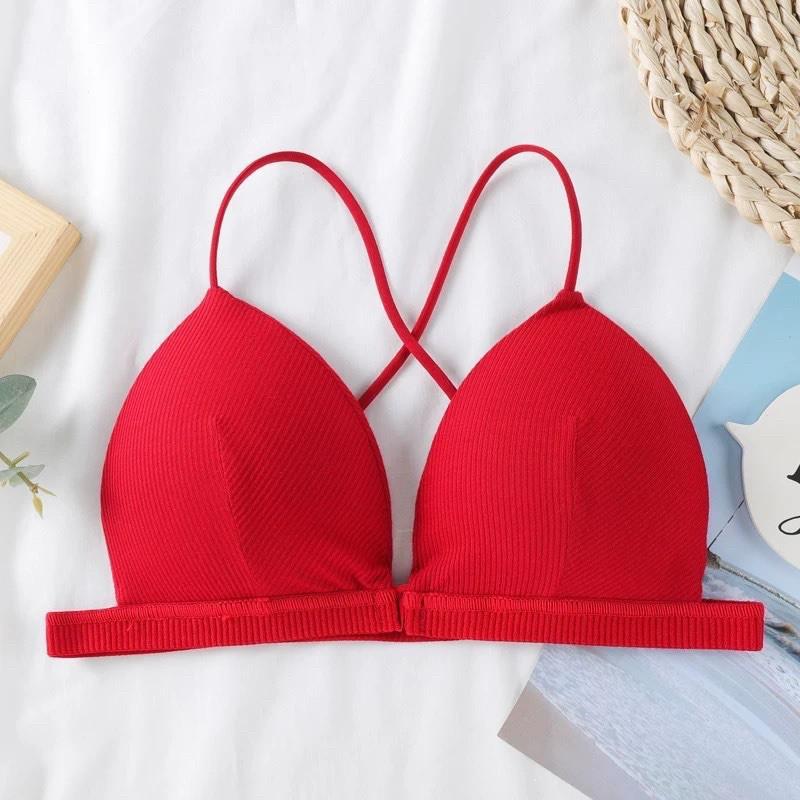 Áo Lót Nữ. Áo Ngực Bra Cotton Gân Dây Mảnh Chéo Sau Lưng Kiểu Nút Cài Trước.Mút Vừa Nâng Ngực.Free Size Từ 40kg tới 60kg