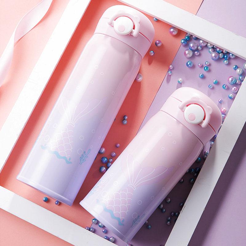 Trẻ Em Bình Nước Inox Hoạt Hình Nàng Tiên Cá Nhiệt Nóng Bình Nước Cho Đi Học Cách Nhiệt Chân Không