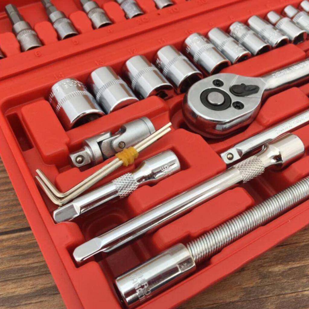 46 Chiếc 1/4-Inch Ổ Cắm Bộ Xe Công Cụ Sửa Chữa Ratchet Mô Men Xoắn Cờ Lê Combo