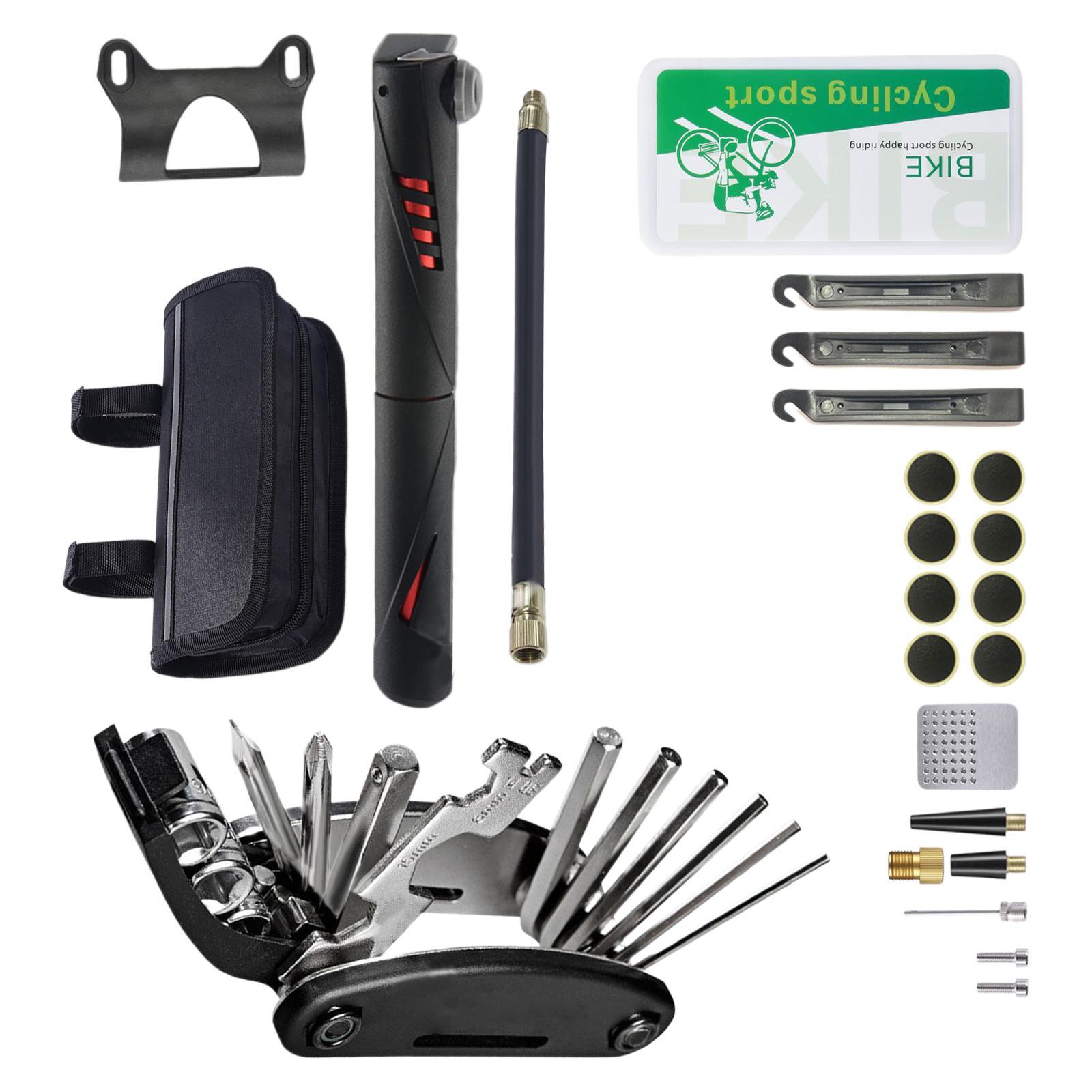 Bike Tire Repair Tools, Bike Tool, Mini  Tire Pump, Tire Puncture Repair Set,  Tire Lever and Portable Bike Bag, Bike Tire Patch Set