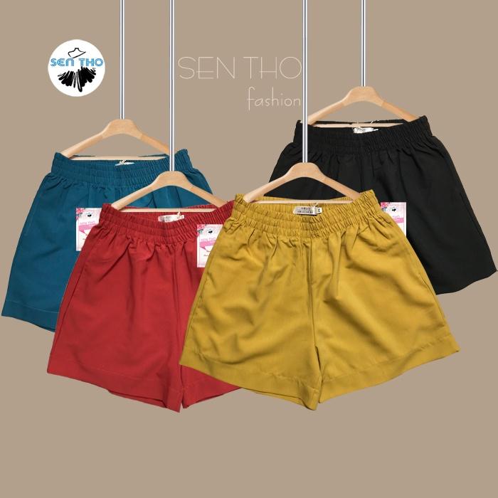 Quần Sooc Bồng Nữ Cạp Chun Năng Động Vải Co Giãn Tốt Short Thể Thao Kiểu Trơn Màu Đen Vàng Đỏ Xanh