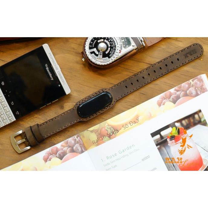 DÂY DA BÒ THẬT MAY TAY CHO MIBAND 5 - DA BÒ NÂU ĐẤT - CHÍNH HÃNG RAM LEATHER - MI BAND 5 BROWN COW LEATHER STRAPS