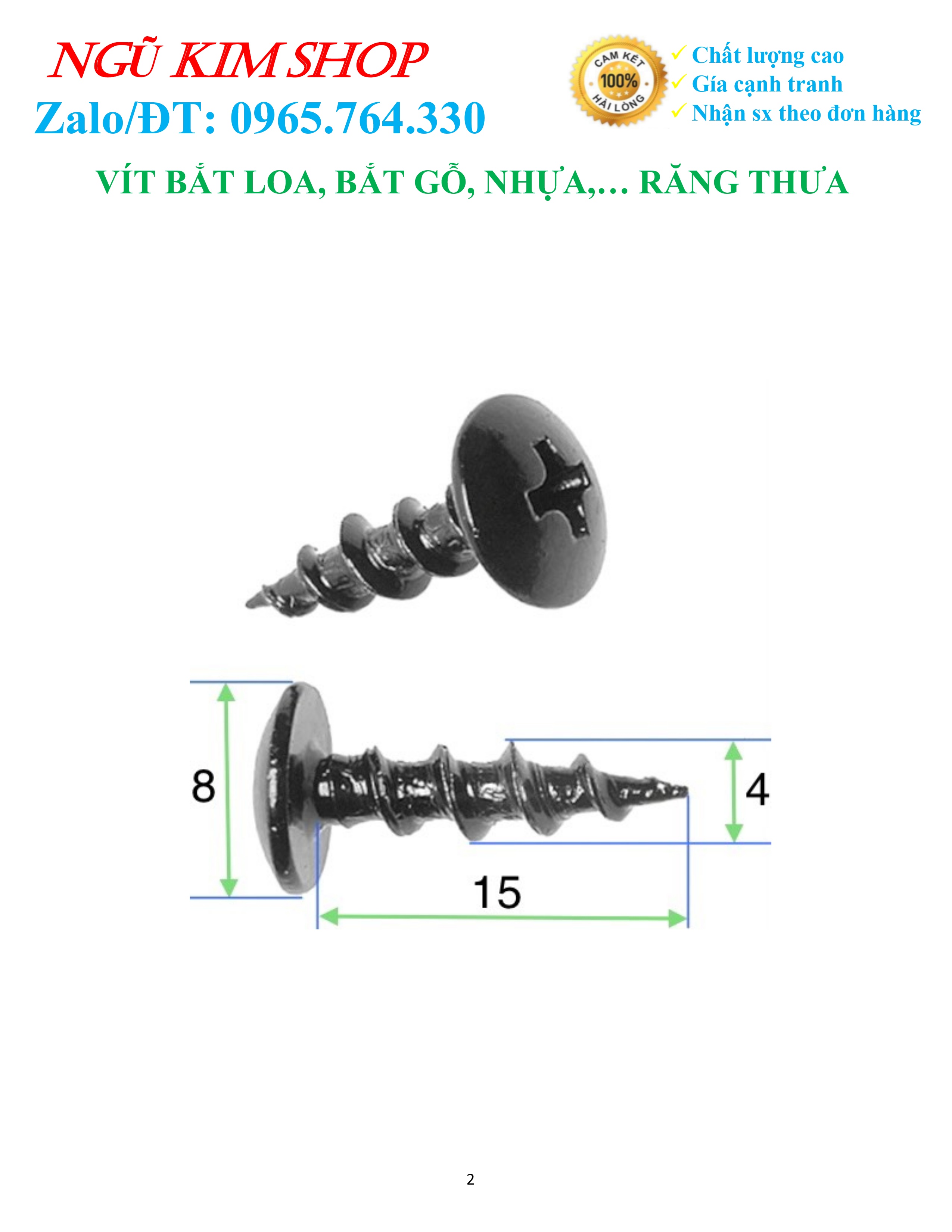 VÍT BẮT LOA M4 x L RĂNG THƯA MẠ ĐEN