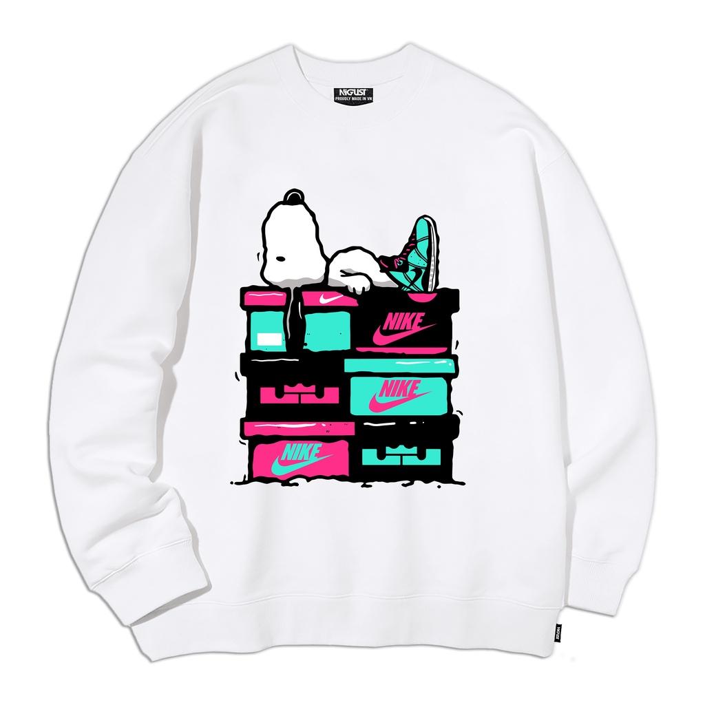 Áo sweater nam nữ local brand NIGUST Sneakerhead chất liệu nỉ da cá form rộng màu đen trắng Fullbox