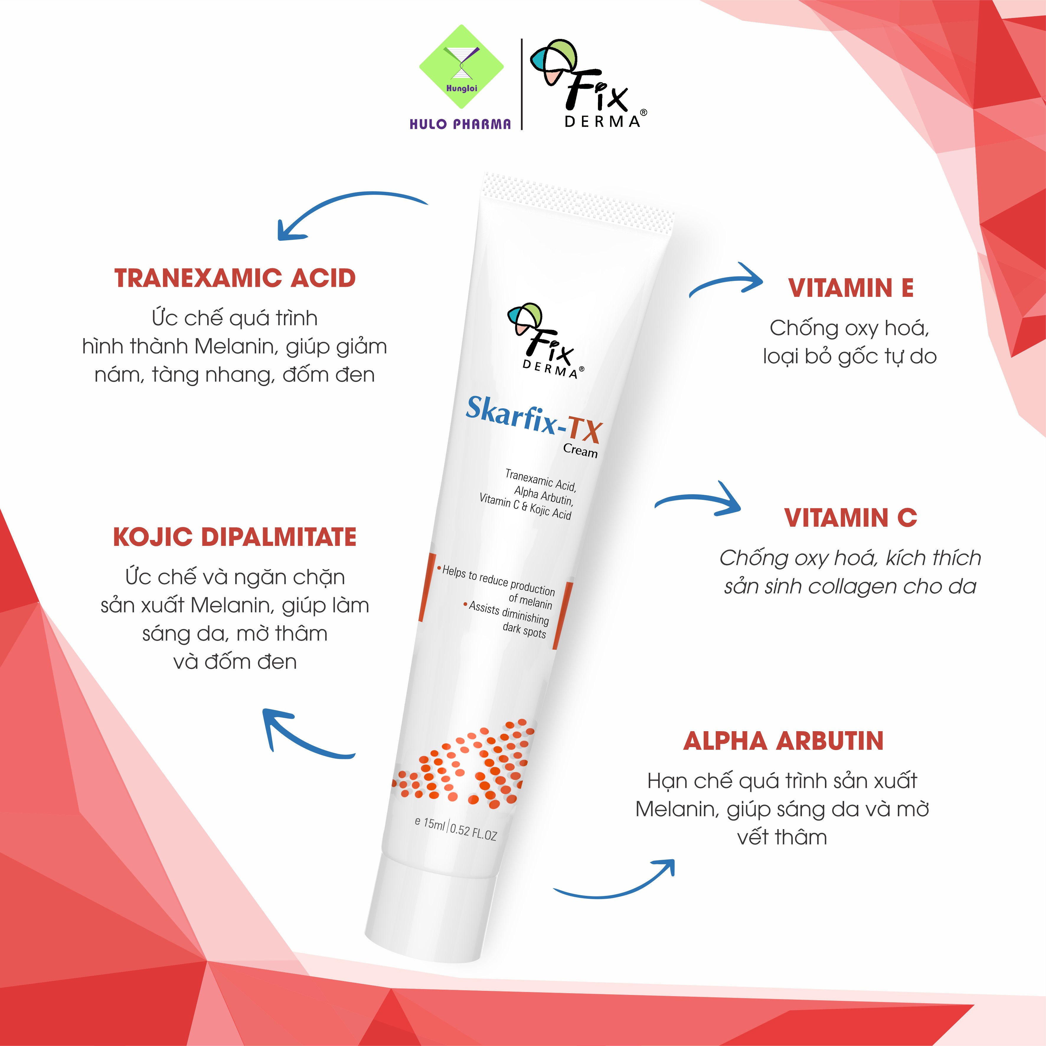 Kem Mờ Thâm Nám FIXDERMA Skarfix - TX Cream Giúp Sáng Da, Loại Bỏ Vết Thâm, Nám, Tàn Nhang, Sẹo, Làm Đều Màu Da 15g