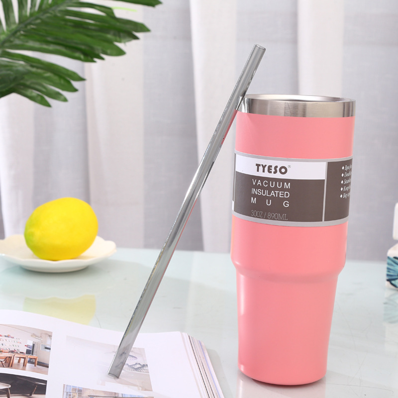 Ly giữ nhiệt inox 304 dung tích 890ML kèm ống hút - Màu hồng