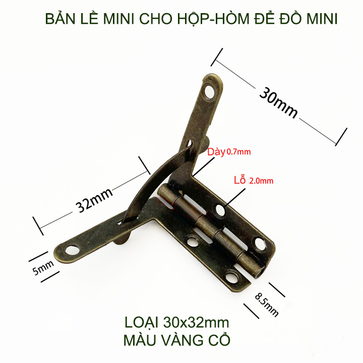 Bộ 4 bản lề chữ thất mini cho hộp để quà tặng, bằng thép mạ chống gỉ, nhiều loại cho khách tùy chọn