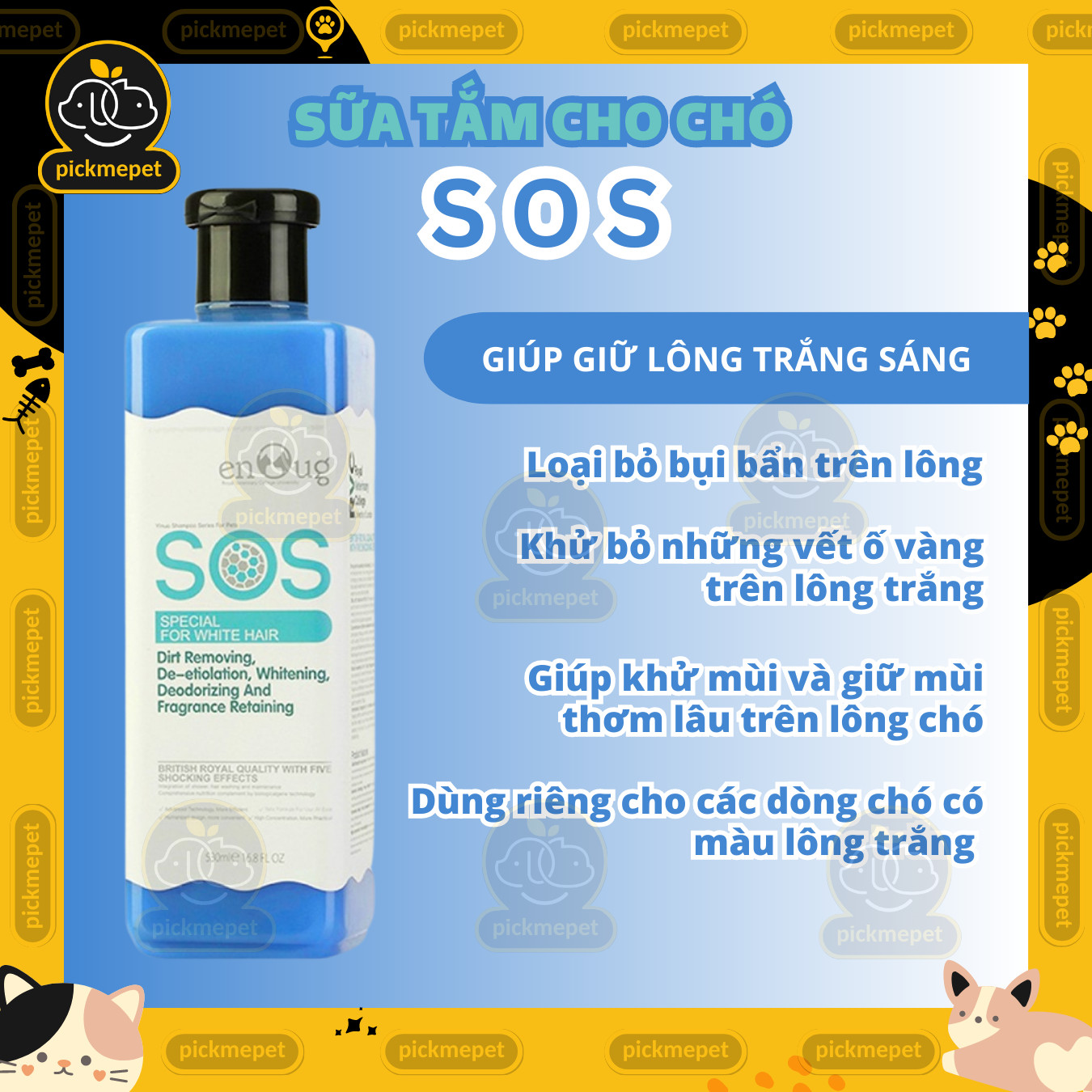 Hình ảnh Sữa tắm SOS | S.O.S cho Chó mèo 530ml - Poodle, Lông trắng, nâu đỏ, lông tối màu, khử mùi, rụng lông