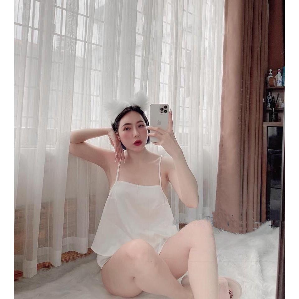 Yếm ngủ sexy cột dây lưng gợi cảm chất satin mặc ngủ thoải mái Freesize dưới 60kg