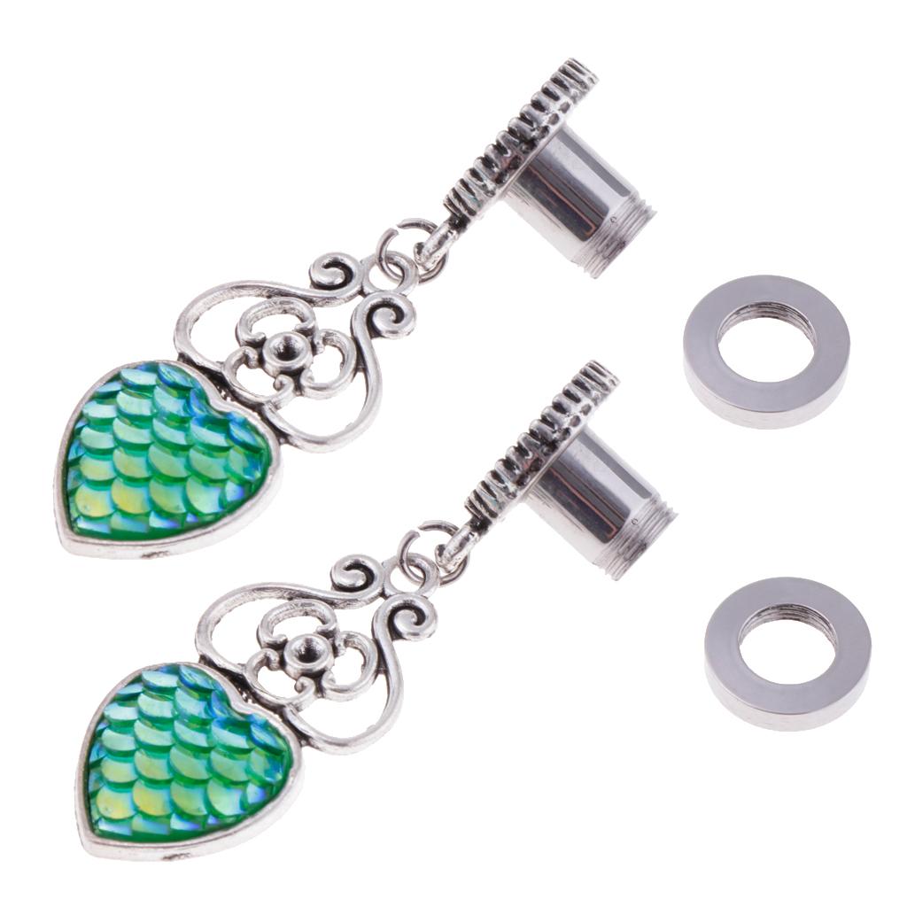 Ear Flesh Tunnels Heart Shape Fish Scale Dangle Ear Piercing Jewelry 6mm