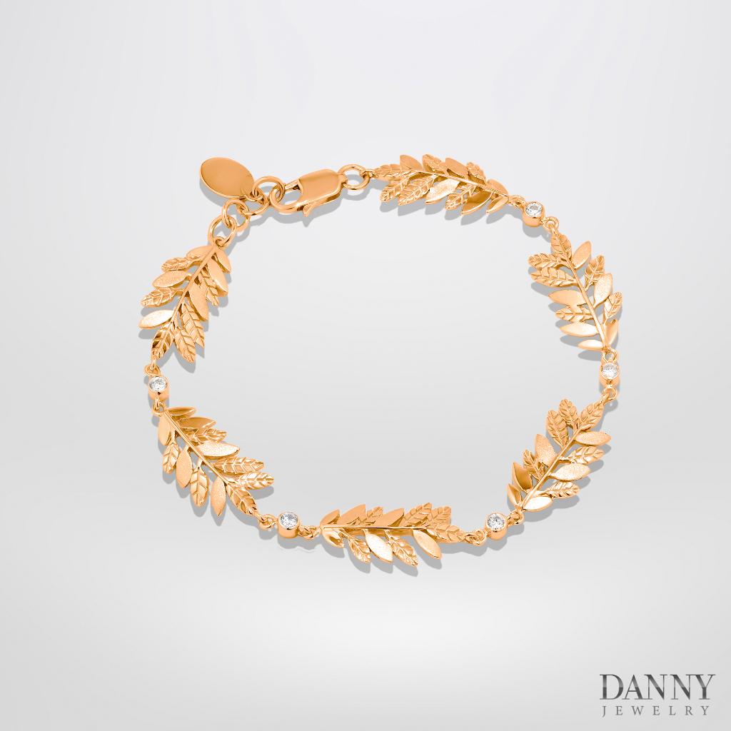 Lắc Tay Danny Jewelry Bạc 925 Xi Rhodium/Vàng hồng Lá Nguyệt Quế Đính Đá CZ LT006
