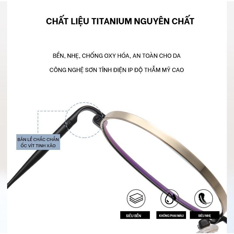 Gọng Kính Tròn Nam Nữ Chống Ánh Sáng Xanh Titanium Patton PT911