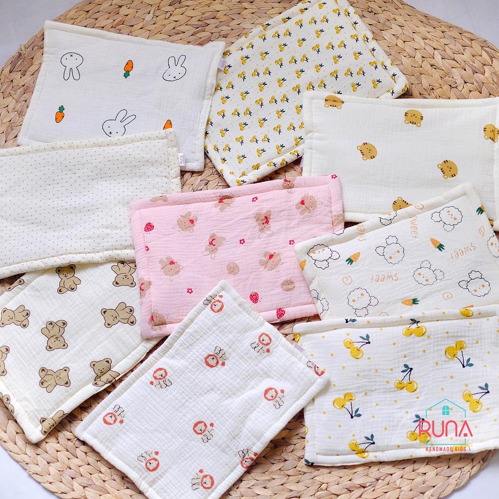 Gối lót đầu cho bé vải xô muslin RUNA KIDS thấm hút thoáng khí hình chữ nhật dễ thương đáng yêu