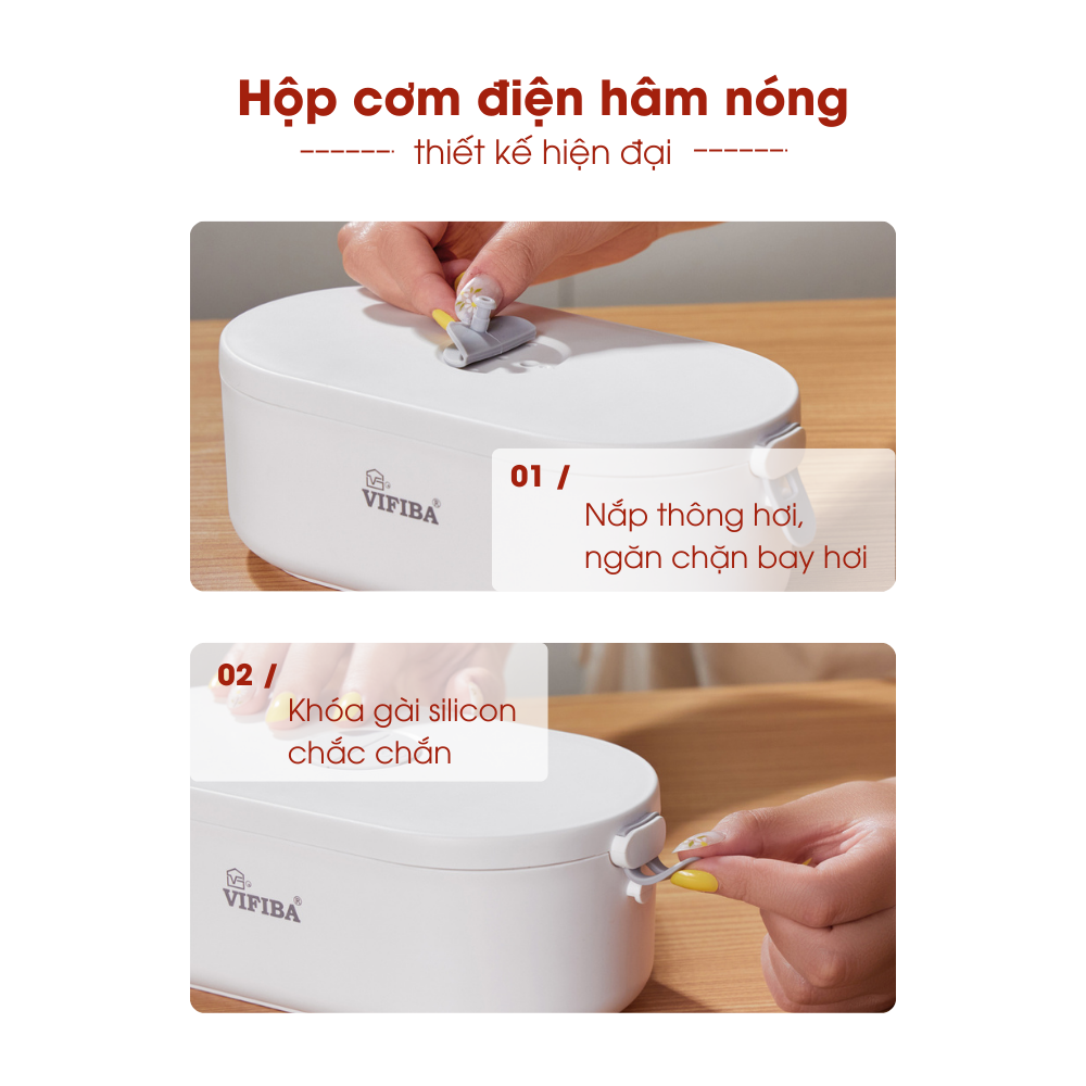 Hộp Cơm Cắm Điện Văn Phòng Hàng Chính Hãng VIFIBA Hâm Nóng và Giữ Nhiệt, có 3 Ngăn, Tay Cầm Dễ Mang Đi