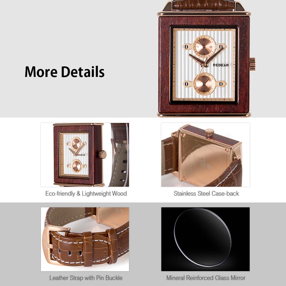 Đồng hồ Vỏ gỗ & dây da Hiển thị thời gian & lịch dạ quang Chức năng đồng hồ bấm giờ REDEAR Men