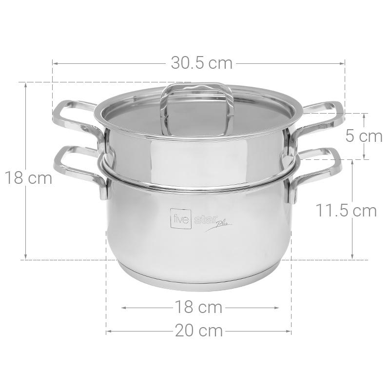 Bộ nồi xửng hấp inox 304 cao cấp Plus nắp inox 20cm , 3 đáy dùng được mọi bếp , bảo hành 25 năm