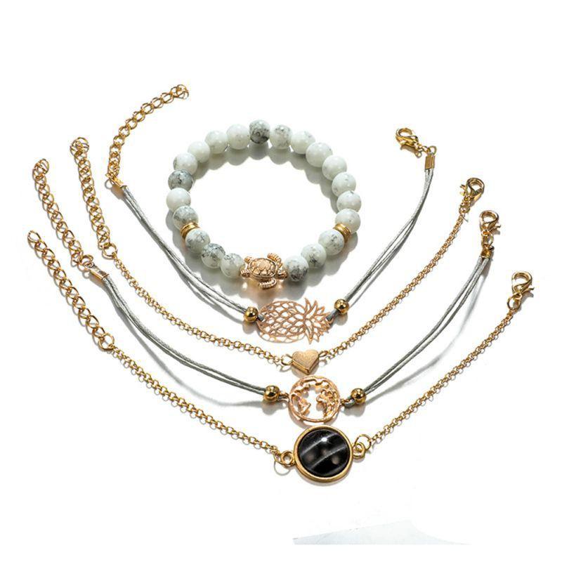 Bộ 5 vòng đeo tay hợp kim đính ngọc mắt mèo xinh xắn