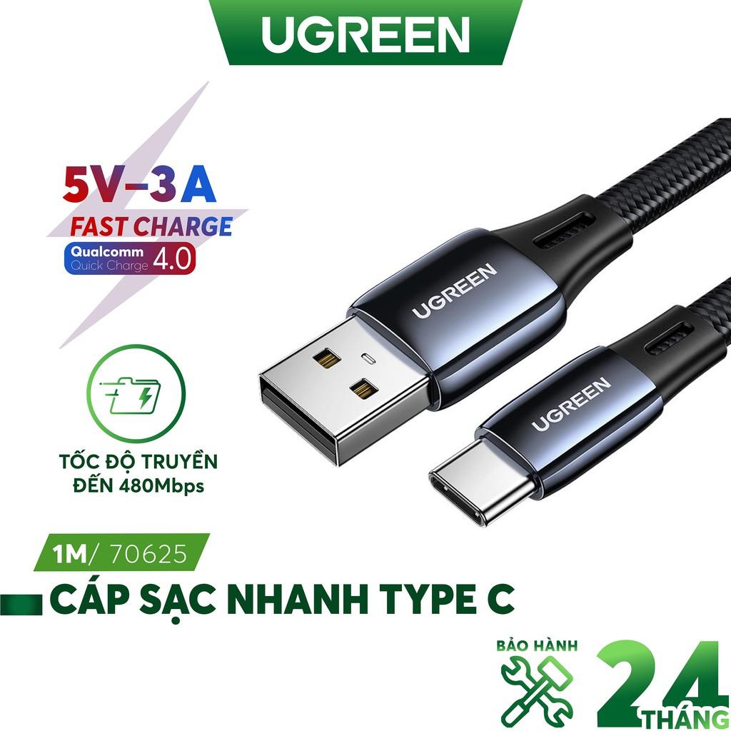 Cáp sạc nhanh USB 2.0 sang USB type C UGREEN US330 hỗ trợ dòng sạc 3A dạng dẹt dài 1m - Hàng Nhập Khẩu