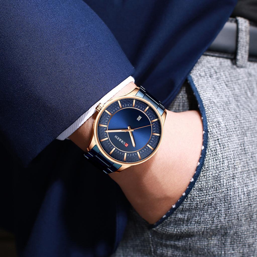 CURREN Mens 12-Hour Dials Analog Waterproof Watch Husband Wristwatch