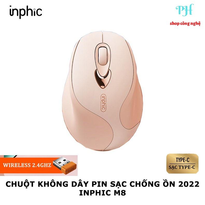 Chuột không dây pin sạc INPHIC M8 Chống ồn - Chuột Wireless 2.4G phiên bản mới 2022 sạc Type C - Hàng chính hãng