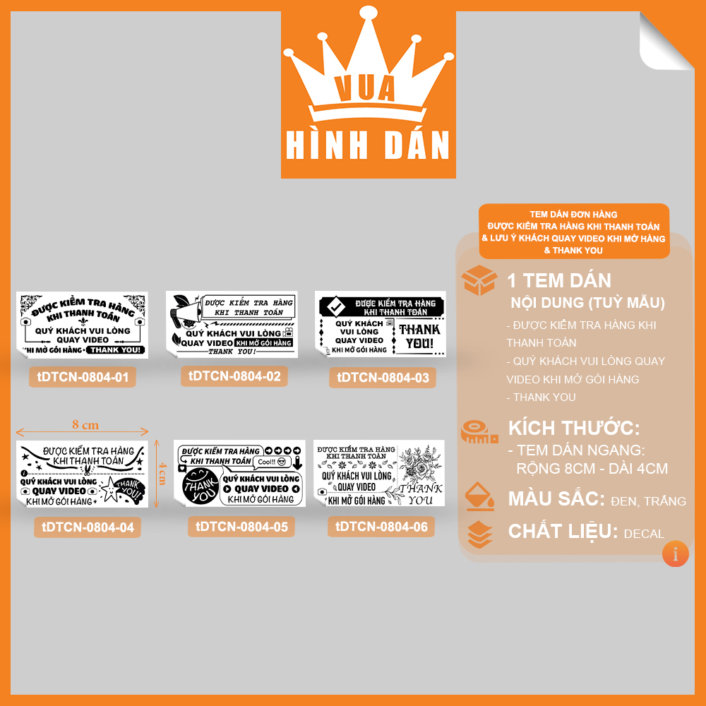 Set 50/100 Tem ĐƯỢC KIỂM HÀNG KHI THANH TOÁN, QUÝ KHÁCH VUI LÒNG QUAY VIDEO KHI MỞ GÓI HÀNG, THANK YOU! - tem sticker dán đơn hàng, kiện hàng dành cho shop