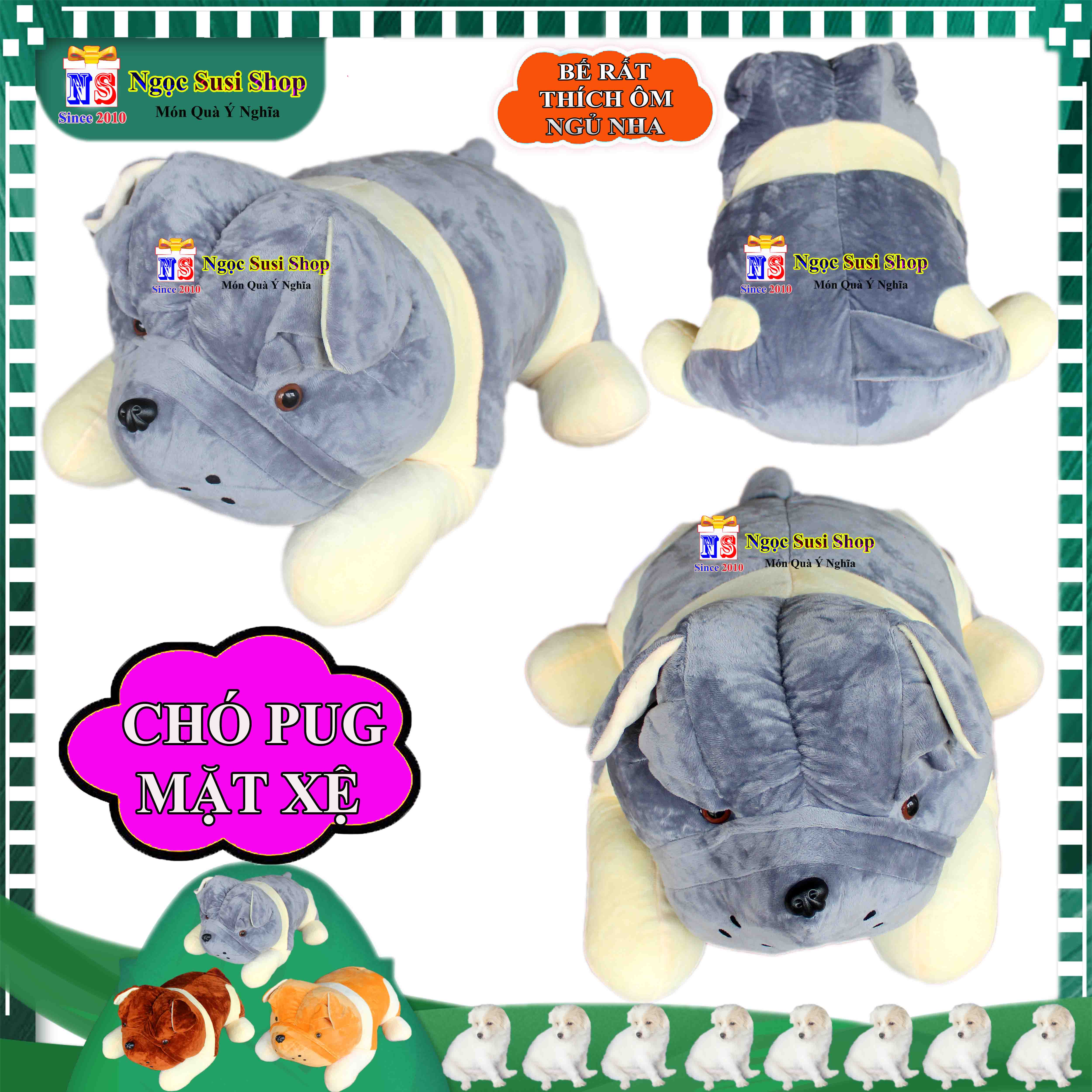 GỐI ÔM THÚ BÔNG CON CHÓ PUG MẶT XỆ SIÊU DỄ THƯƠNG CHO BÉ ÔM NGỦ - GẤU BÔNG HÌNH CON CHÓ PUG MẶT XỆ SIÊU ĐẸP