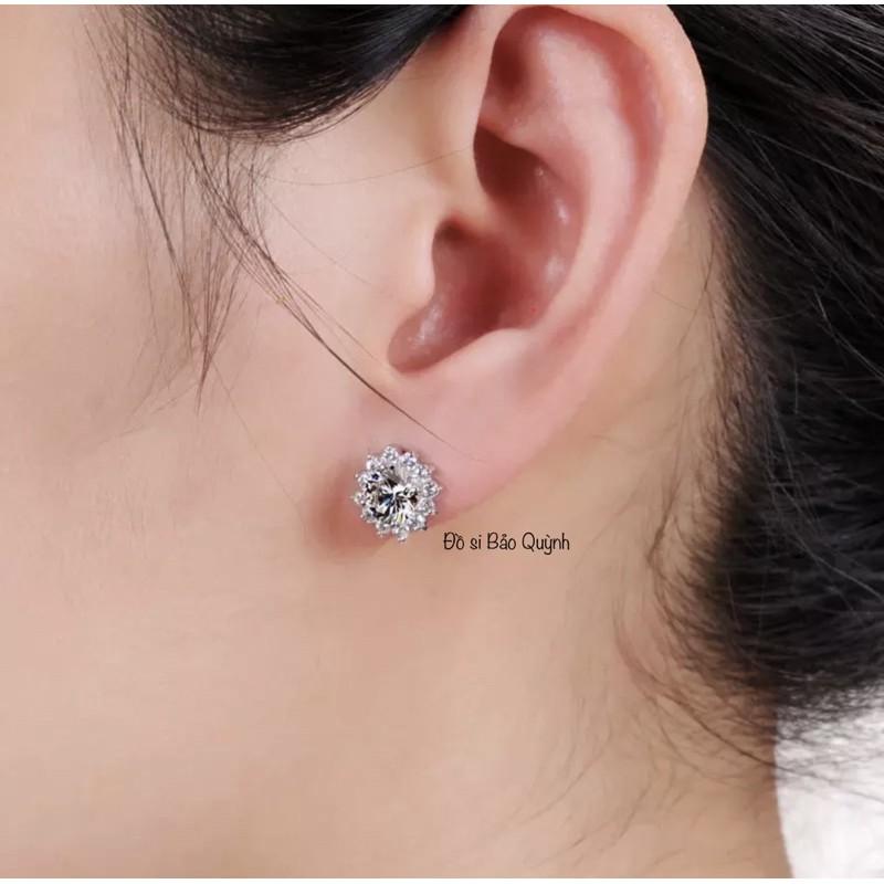 Bông tai nụ hoa hướng dương, bạc ý 925