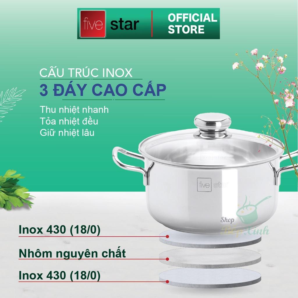 Nồi và chảo chống dính 3 đáy từ inox 430 FiveStar Standard nắp kính (16cm/20cm/24cm ) , dùng được mọi bếp