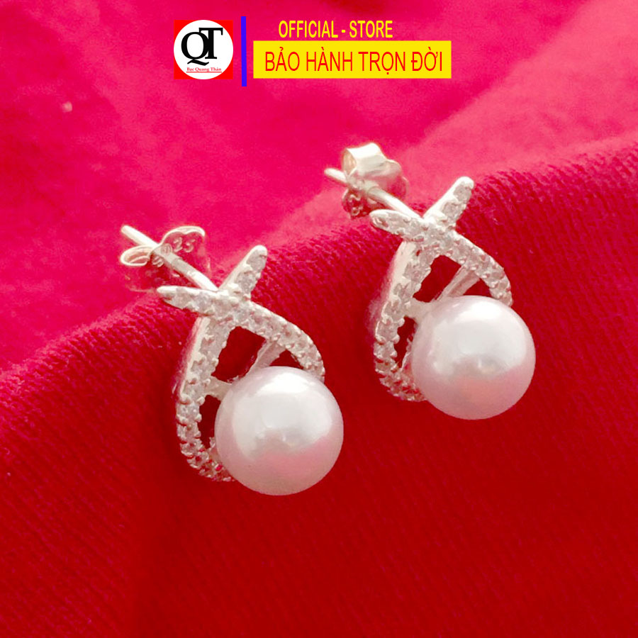 Bông tai nụ Ngọc size 6ly chất liệu bạc ta gắn đá cobic cao cấp chốt đeo sát tai Bạc Quang Thản - QTBT110