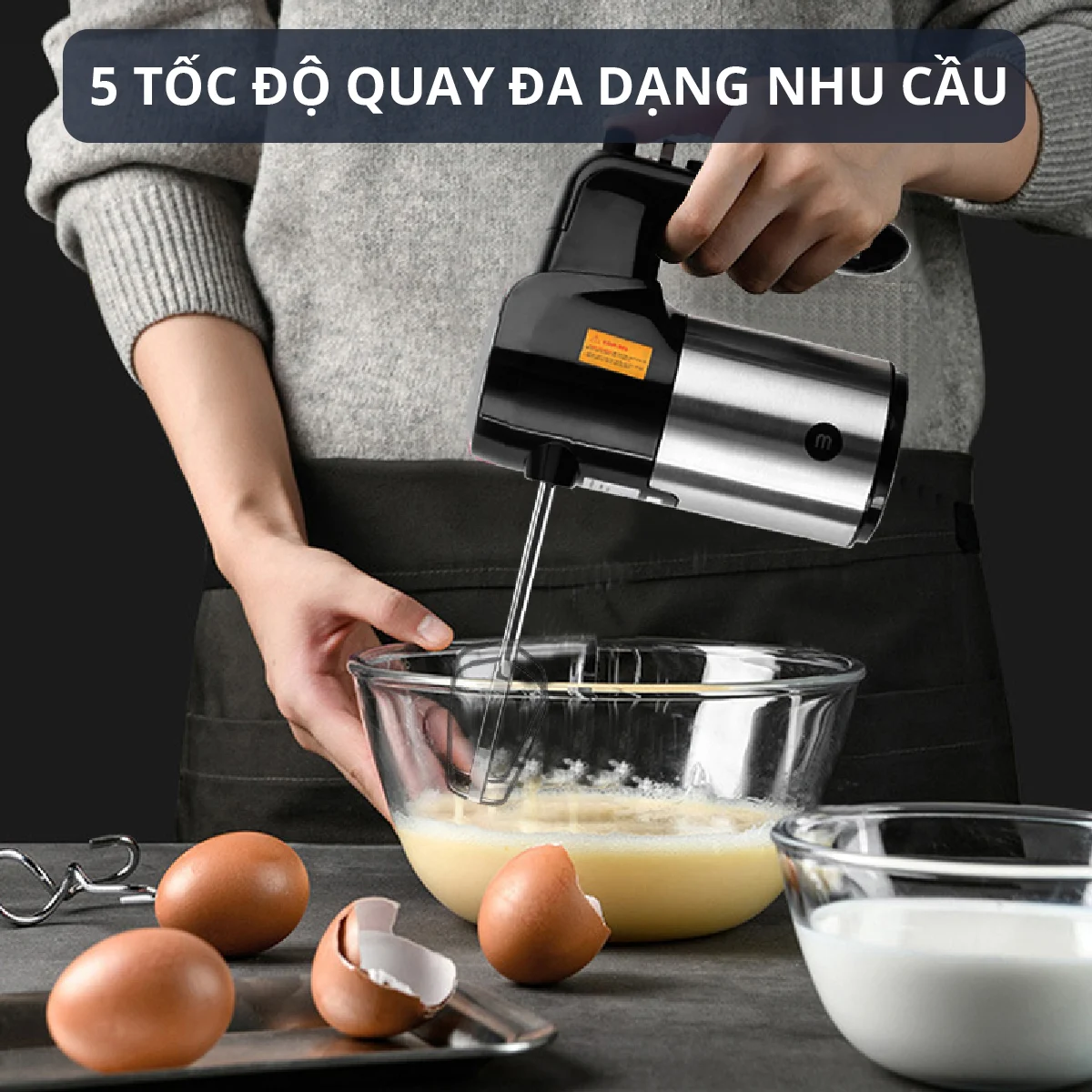 Máy đánh trứng Mishio MK215 300W - 5 tốc độ, đi kèm que đánh bột và đánh trứng - Hàng chính hãng