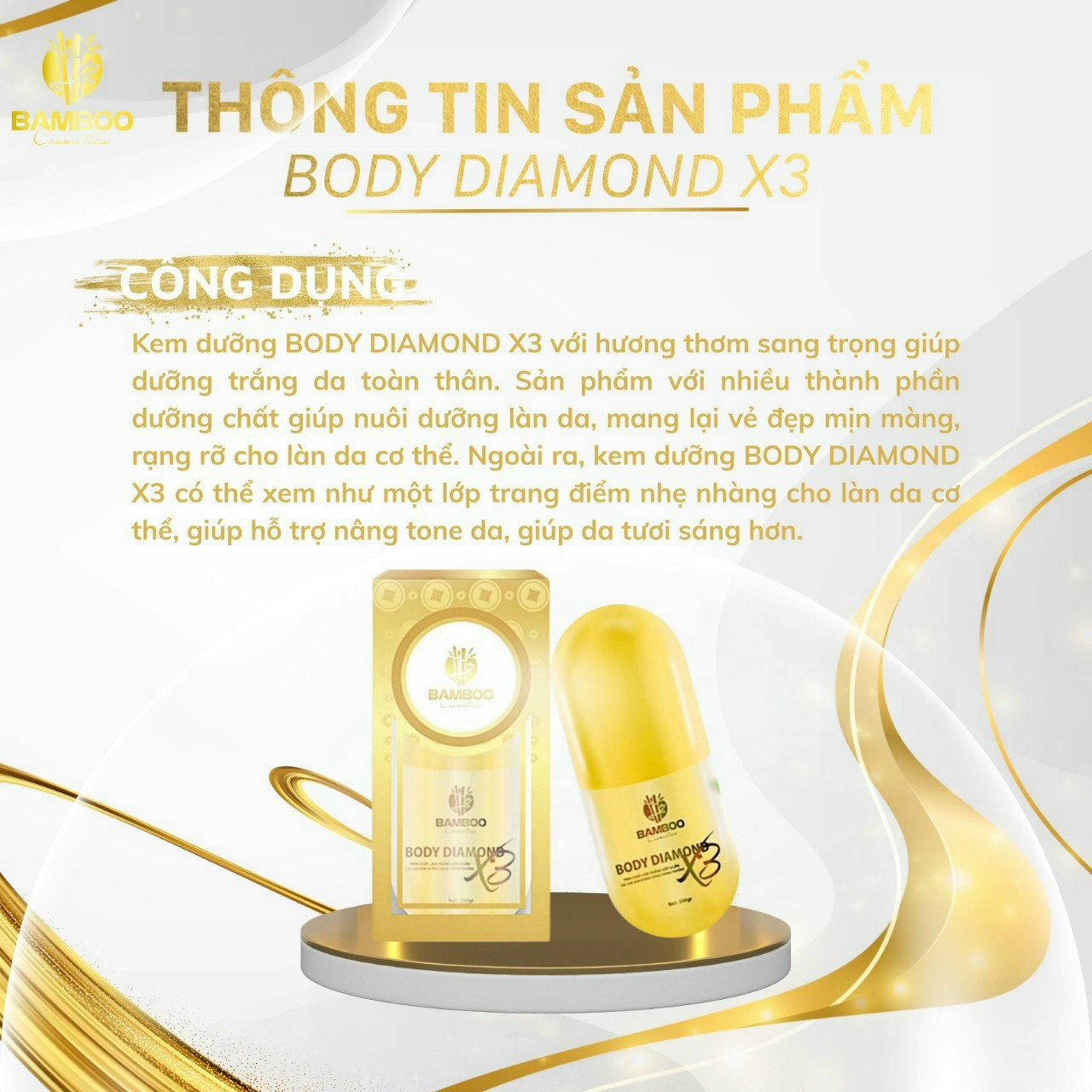 KEM BODY DƯỢC MỸ PHẢM BAMBOO - DƯỠNG DA TRẮNG HỒNG TỰ NHIÊN TỪ SÂU BÊN TRONG - GIÚP DA CĂNG BÓNG MỊN MÀNG