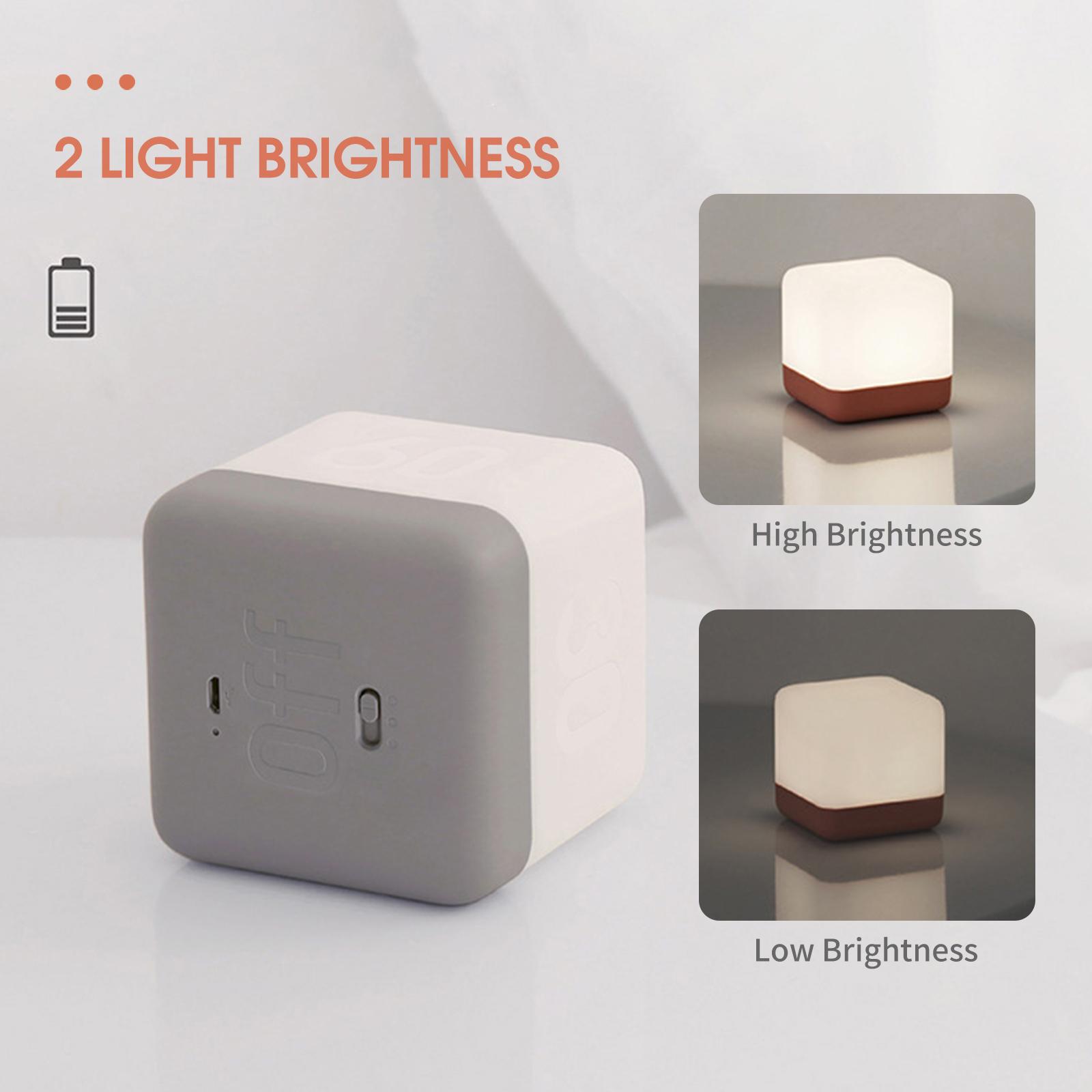 Flip Nightlight Timer Cube Shaped Rechargeable Night Lamp 2 Light Brightness Decorative Beside Lamp USB Rechargeable