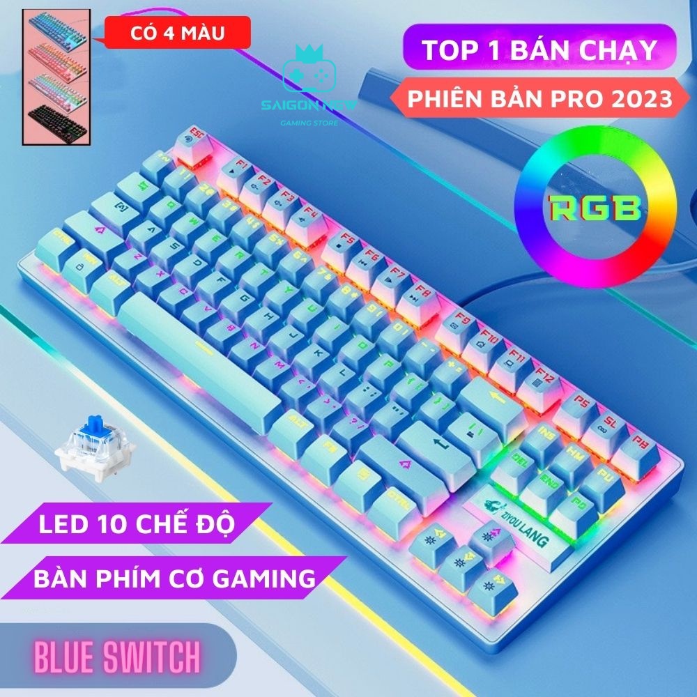 Bàn Phím Cơ Máy Tính K2 Pro Led cực đẹp - Bàn Phím Cơ Blue Switch - 10 Chế Độ Màu Cầu Vồng - Hàng Chính Hãng