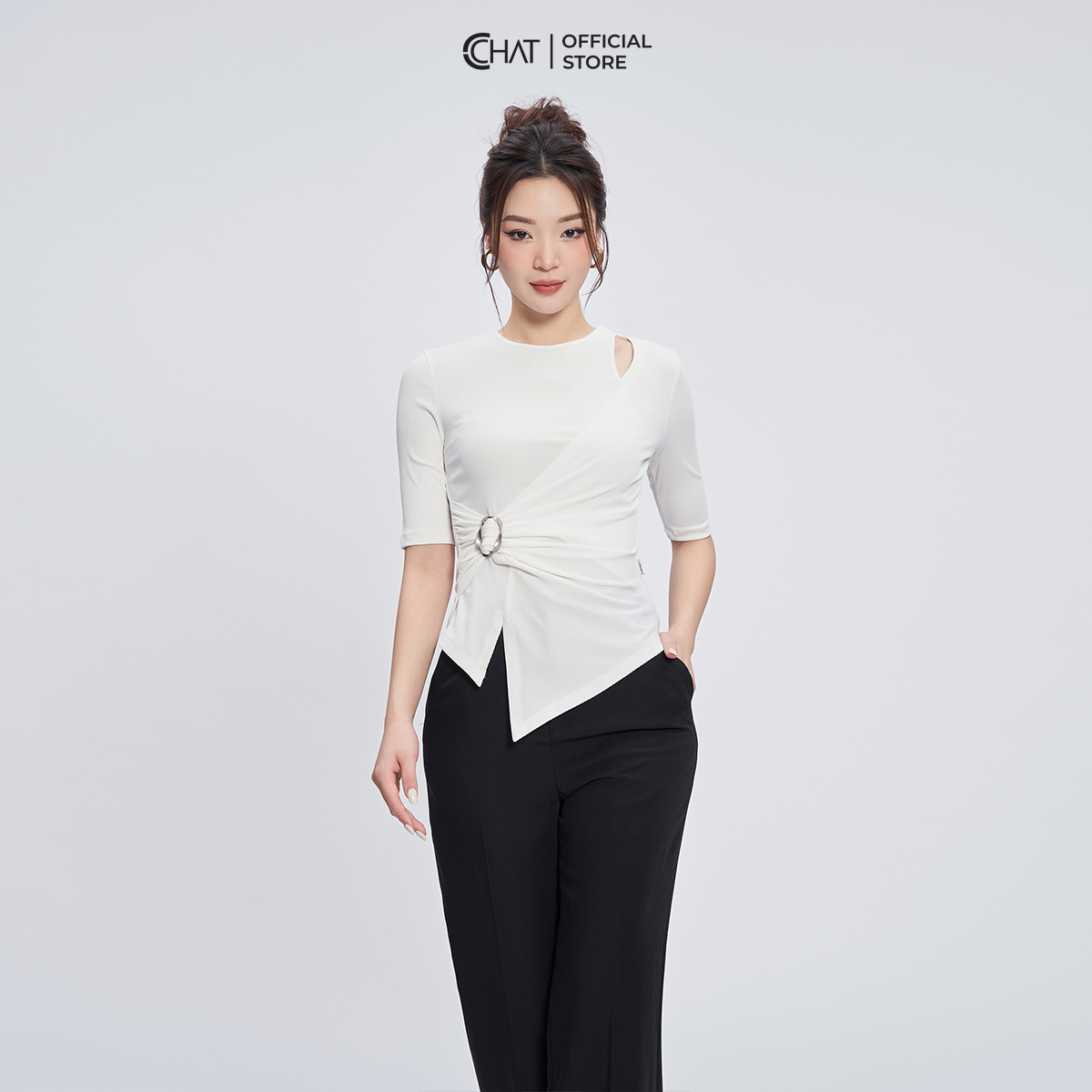 Áo Thun  Kiểu Xẻ Vai Nhún Eo Chất Vải Mềm Mịn Co Giãn 4 Chiều 53TNC2013OT