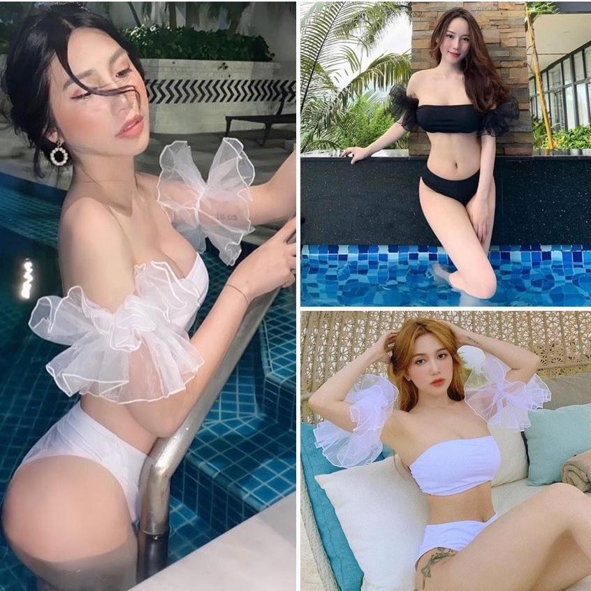 Bikini # Đồ Bơi Đi Biển Hai Mảnh Set Ba Món Cúp Ngực Tay Ren Quần Cạp Thấp BM-073