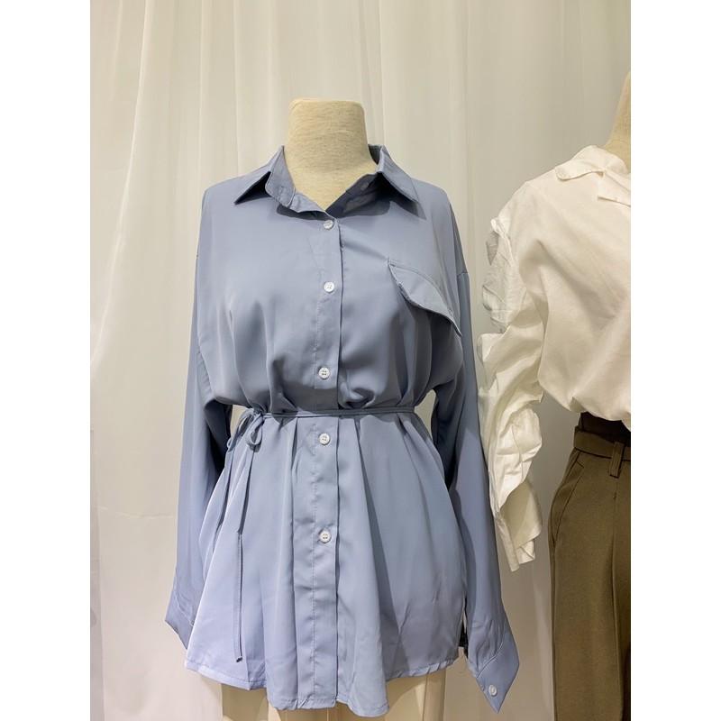 -Áo sơmi lụa dáng dài buộc dây