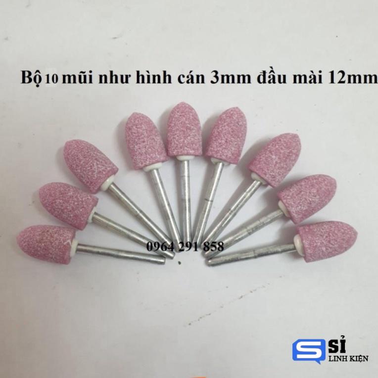 Mũi đá mài hình tròn trụ hình nón tròn đầu cán 3mm đầu 12mm hay mũi đá mài mini cho máy khoan mài khắc máy mài khuôn thẳ