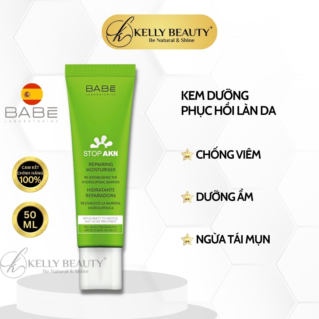 Kem Dưỡng Phục Hồi Da BABE STOP AKN Repairing Moisturiser - Chống Viêm, Ngừa Mụn, Nuôi Dưỡng Da | Kelly Beauty