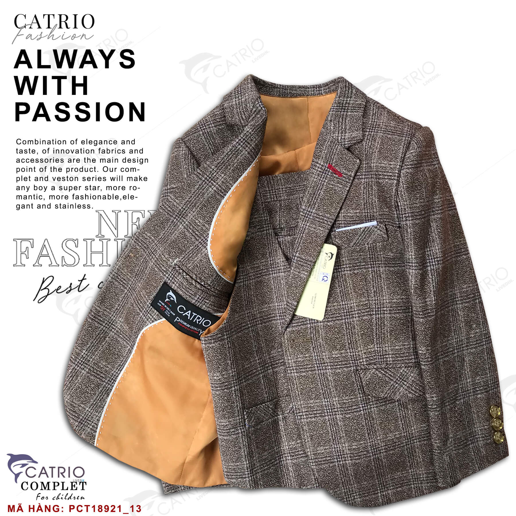 BỘ SUIT TRẺ EM CATRIO PCT18921/13 là bộ đồ vest bé trai CATRIO TỪ 2 TUỔI ĐẾN 7 TUỔI  gồm 3 chi tiết áo vest bé trai + quần dài bé trai+áo gilet trẻ em, vải dạ mềm mượt để bé mặc biểu diễn, dự lễ tiệc cưới hỏi tết