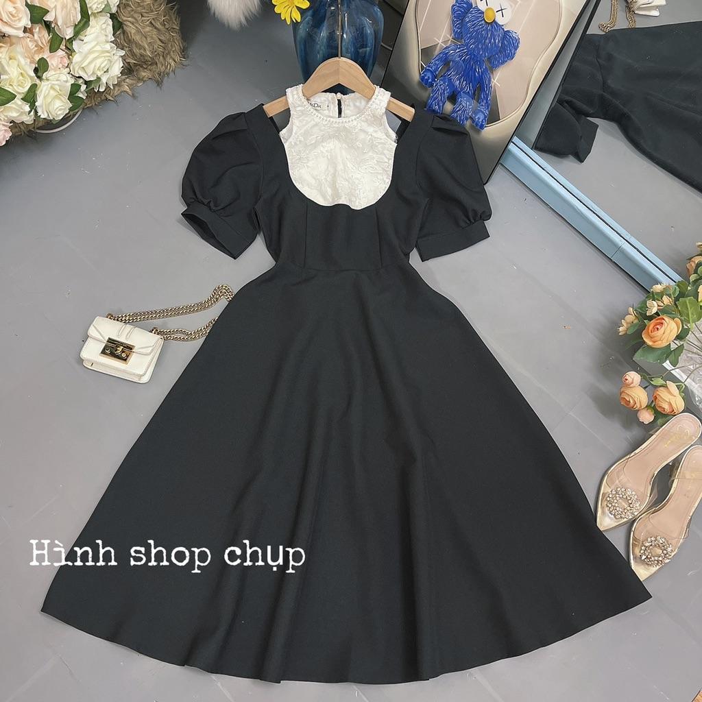 Đầm xoè dự tiệc cổ phối ren