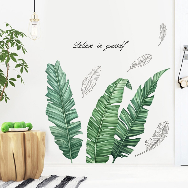 Decal dán tường Hàn Quốc Lá xanh mẫu số 4 trang trí nhà cửa (90 x 100 cm)