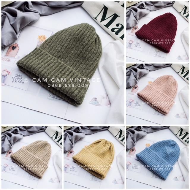 Mũ len Beanie gân xốp tone màu Vintage loại mịn xịn