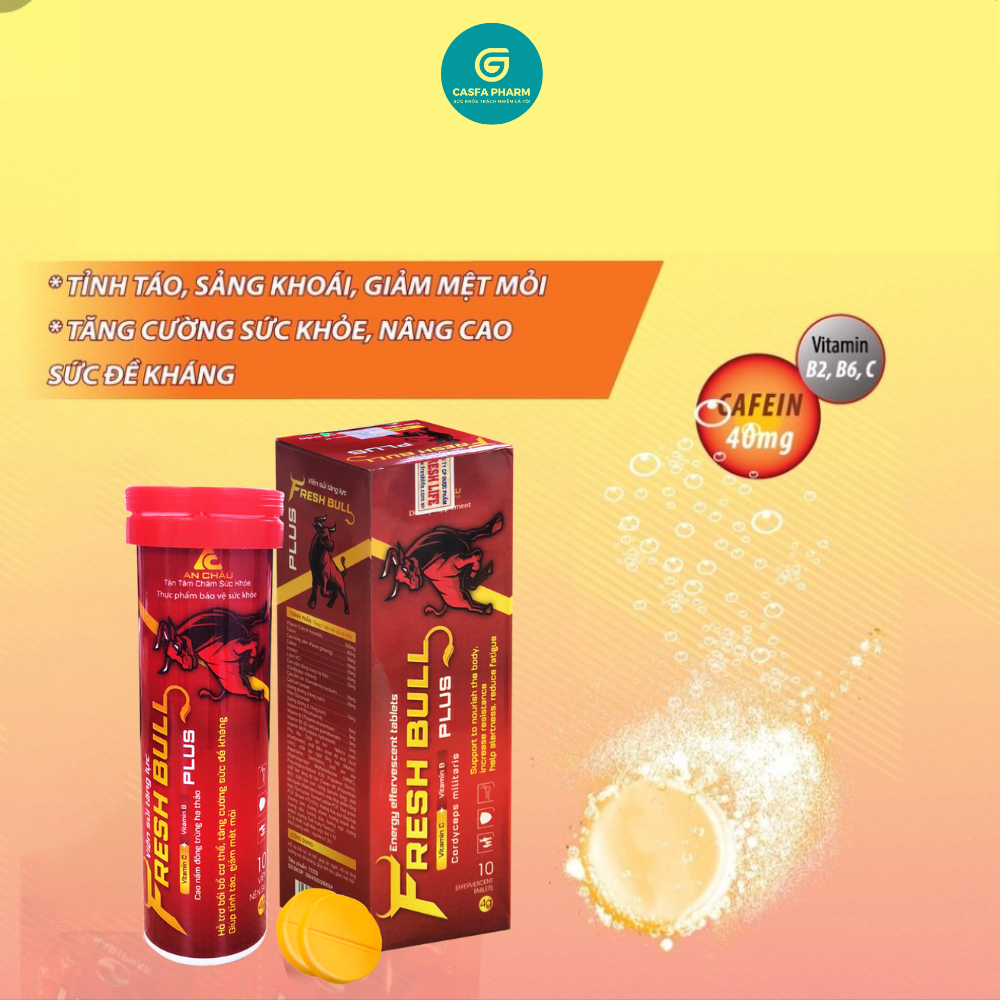 Viên sủi tăng lực FRESH BULL PLUS tăng sinh lực, giảm căng thẳng mệt mỏi, hộp 10 viên
