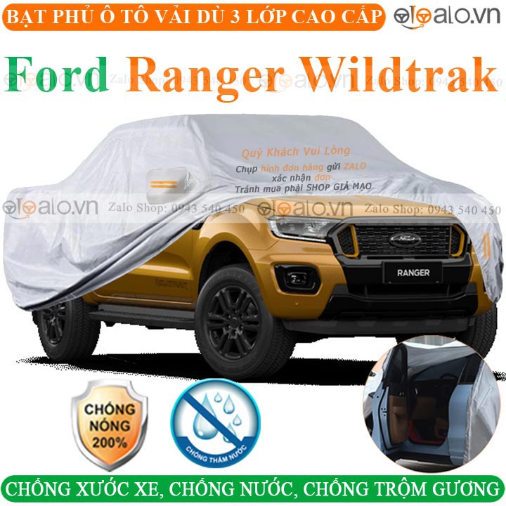 Bạt Phủ Ô Tô Ford Ranger Wildtrak Cao Cấp 3 Lớp Chống Nắng Nóng Chống Nước Chống xước