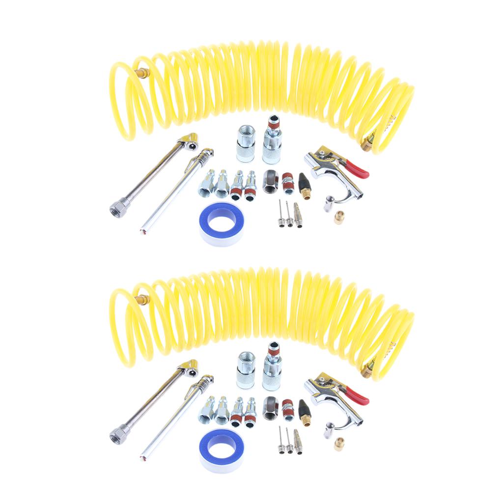 2 Set Air Blow Gun Kit 20 Pieces Recoil Airhose Blow Gun and 2 inflation needles