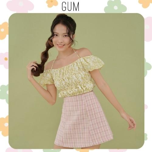 Áo crop top tay bồng phối dây nữ tính dáng ôm Tia Top By Gum