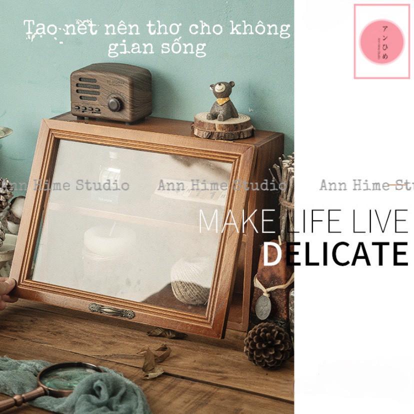 Tủ Gỗ Mini Để Bàn Retro Đựng Mỹ Phẩm Đồ Decor Kiểu Cánh Ngược