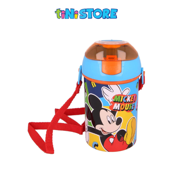 Bình nước cao cấp dây đeo kèm ống hút 450ml nhân vật Disney Mickey