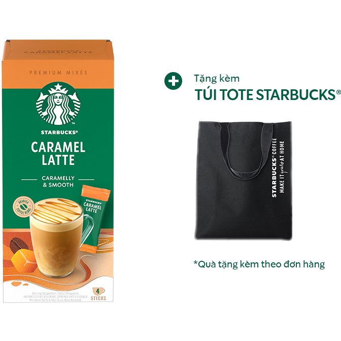 Hộp Cà phê hòa tan cao cấp Starbucks Caramel Latte (Hộp 4 gói x 23g) - [Tặng 1 Túi Tote Starbucks]