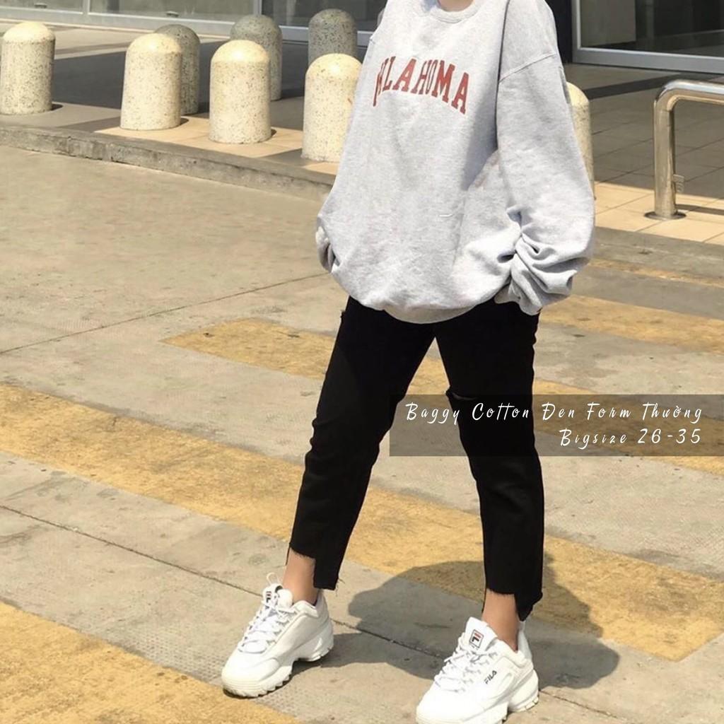 Quần jean baggy quần bò cạp cao chất cotton không co dãn màu xanh